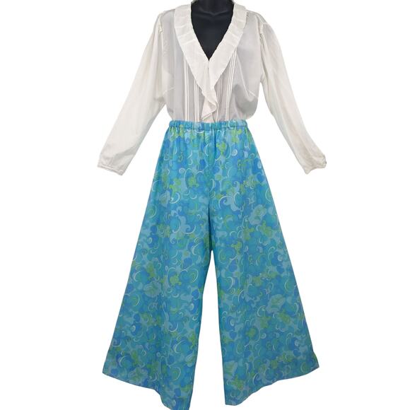Vintage 1960's Acetate Chiffon Lined PSYCHEDELIC PALAZZO PANTS Mod Swirly Clouds - Picture 3 of 10